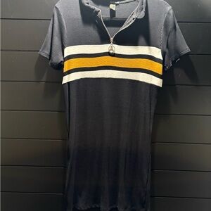 Black Ribbed Dress with Stripes